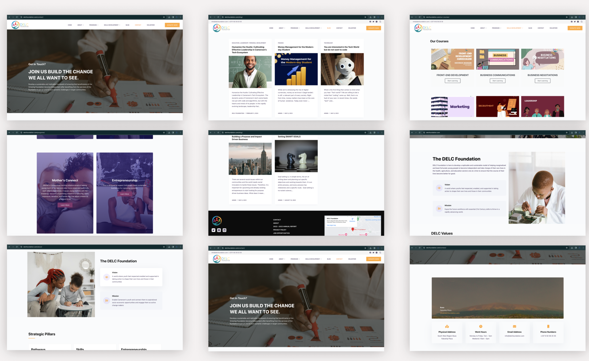 delc foundation screenshots of elegant pages